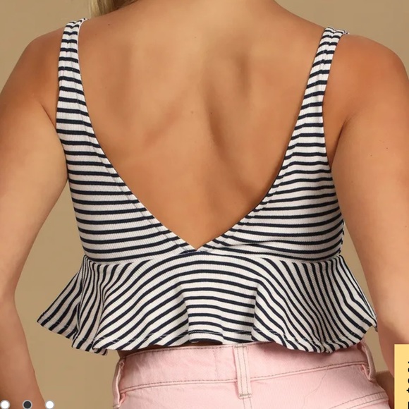 Navy Blue and White Striped Tie-Front Tank Top - Picture 2 of 4